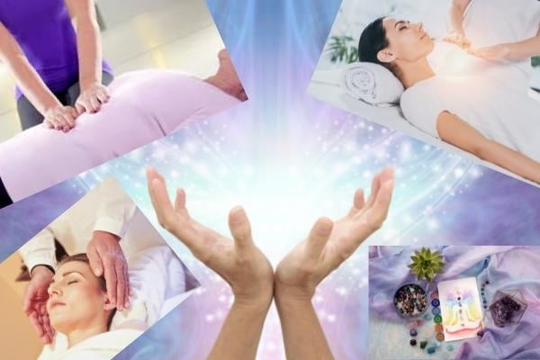 Montage représentant les soins énergétiques comme le Reiki Montage pour illustrer le soin reiki à distance